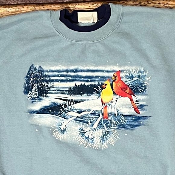 Vintage 90s Cardinals Bird Winter Ugly Sweater 1990s Sweatshirt - Picture 2 of 6